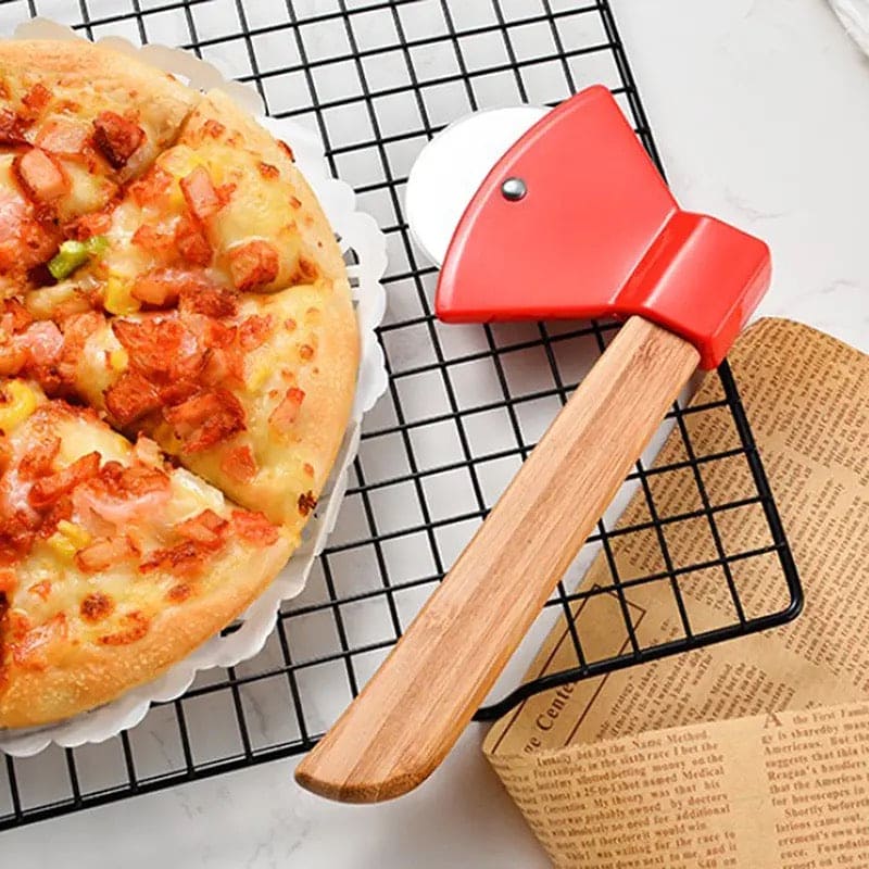 Axe Bamboo Handle Pizza Cutter, Stainless Steel Rotating Blade Pizza Pastry Pasta Dough Cutting Tools, New Portable Round Pizza Pizza Cutter Axe Bamboo Handle Pizza Cutter, Stainless Steel Rotating Blade Pizza Pastry Pasta Dough Cutting Tools, New Portable Round Pizza Pizza Cutter